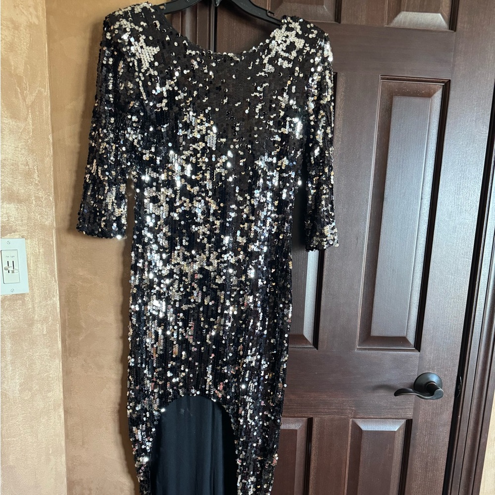 Blaque Label Black/Silver sequin hi/lo gown